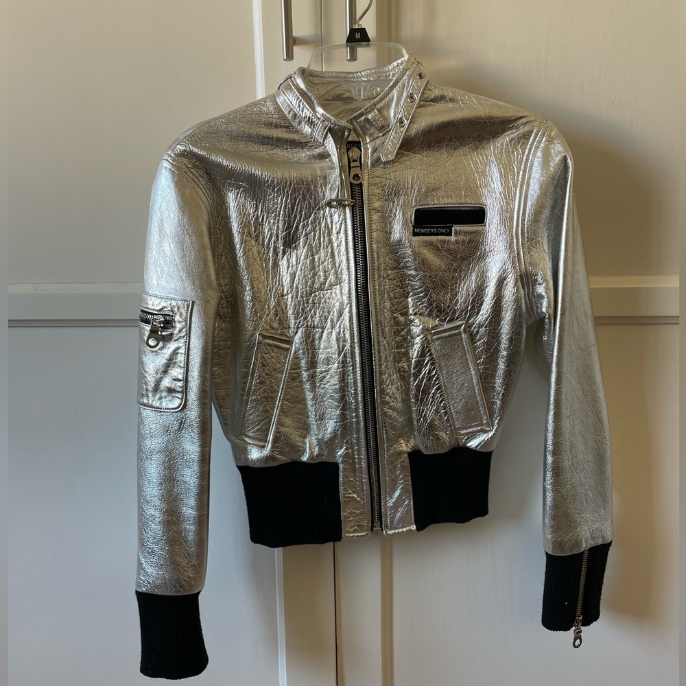 Members Only Silver Metallic Lambskin Jacket